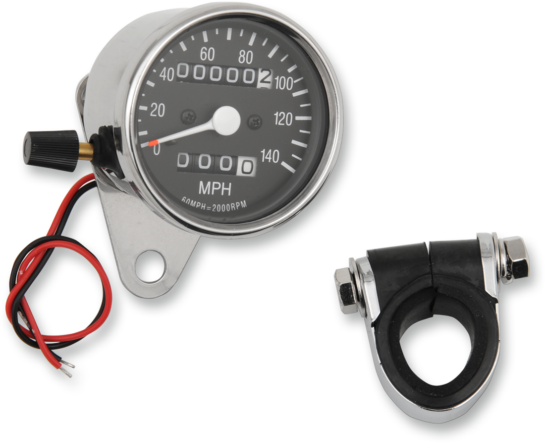 DS-243813 - DRAG SPECIALTIES 2.4" MPH Mini LED Mechanical Speedometer/Indicators/Trip - Chrome Housing - Black Face - 2:1 21-6815-BX15