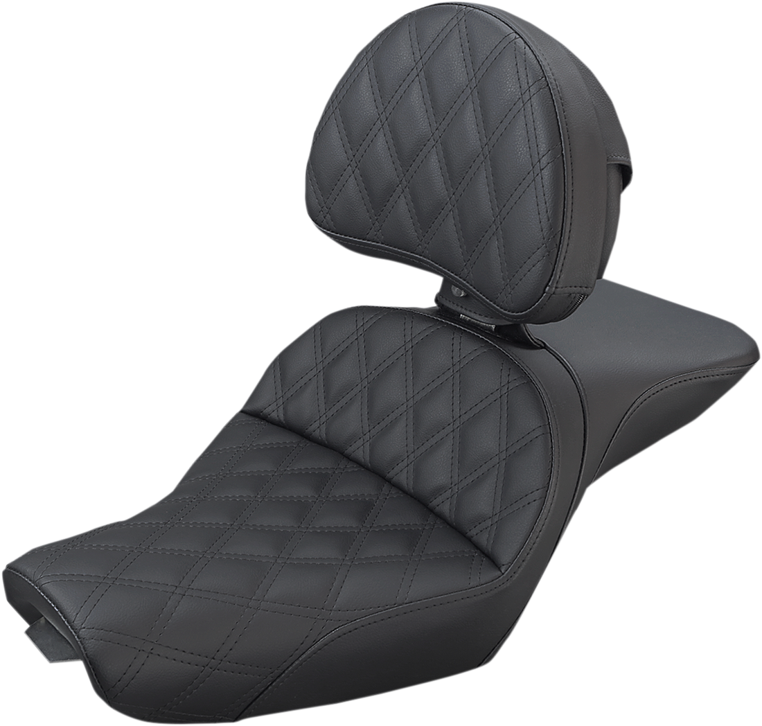 0804-0723 - SADDLEMEN Explorer Seat - With Backrest - Lattice Stitched - Black 807-03-030LS