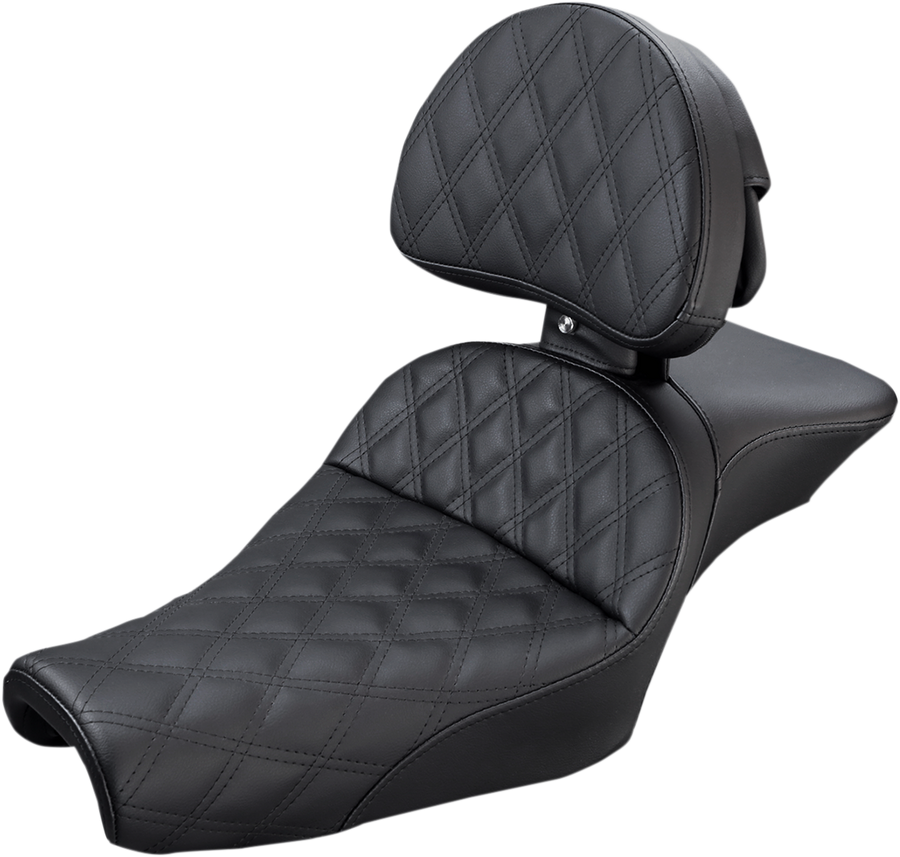 0804-0724 - SADDLEMEN Explorer Seat - With Backrest - Lattice Stitched - Black 807-11-030LS