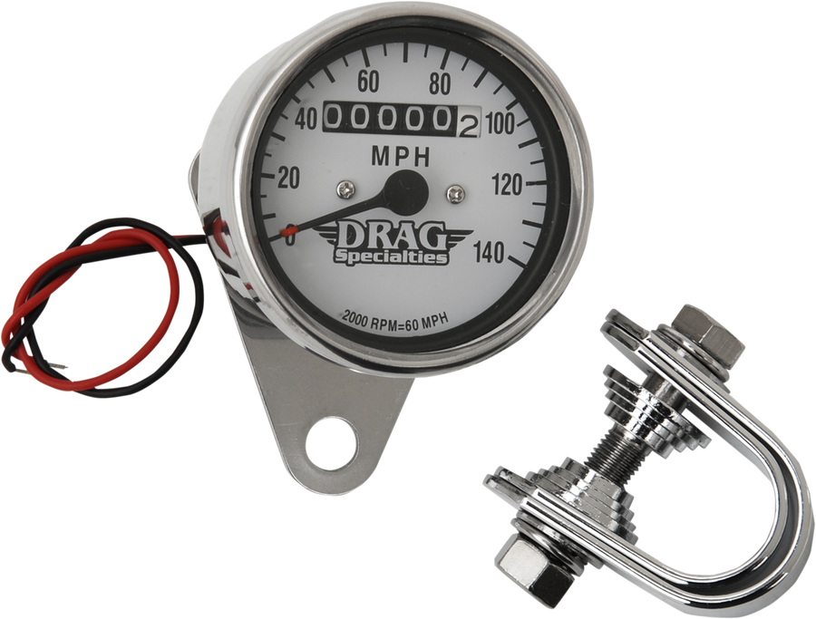 DS-244135 - DRAG SPECIALTIES 2.4" MPH Mini LED Mechanical Speedometer/Indicators - Chrome Housing - White Face - 2:1 21-6825DS1-BX15