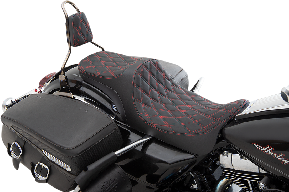 0801-1306 - DRAG SPECIALTIES Predator III 2-Up Seat - Double Diamond - Red Thread 0801-1306