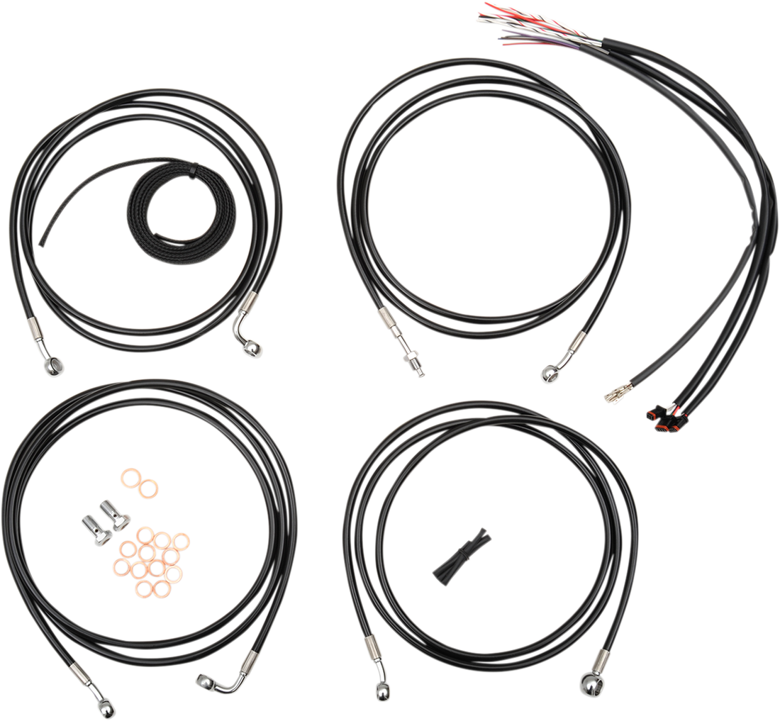0610-1255 - LA CHOPPERS Handlebar Cable/Brake Line Kit - Complete - 18" - 20" Ape Hanger Handlebars - Black Vinyl LA-8052KT2-19B
