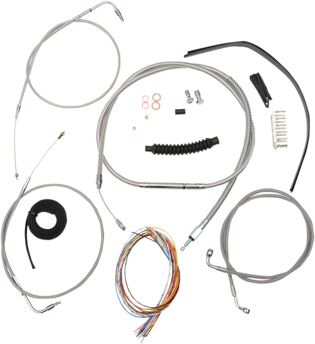 0610-1258 - LA CHOPPERS Handlebar Cable/Brake Line Kit - Complete - Beach Bar Handlebars - Stainless LA-8100KT2-04