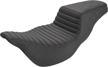 0801-1291 - SADDLEMEN Step-Up Seat - Extended Reach - Front Tuck-n-Roll/Rear Lattice Stitch - Black - FLH 808-07B-176E