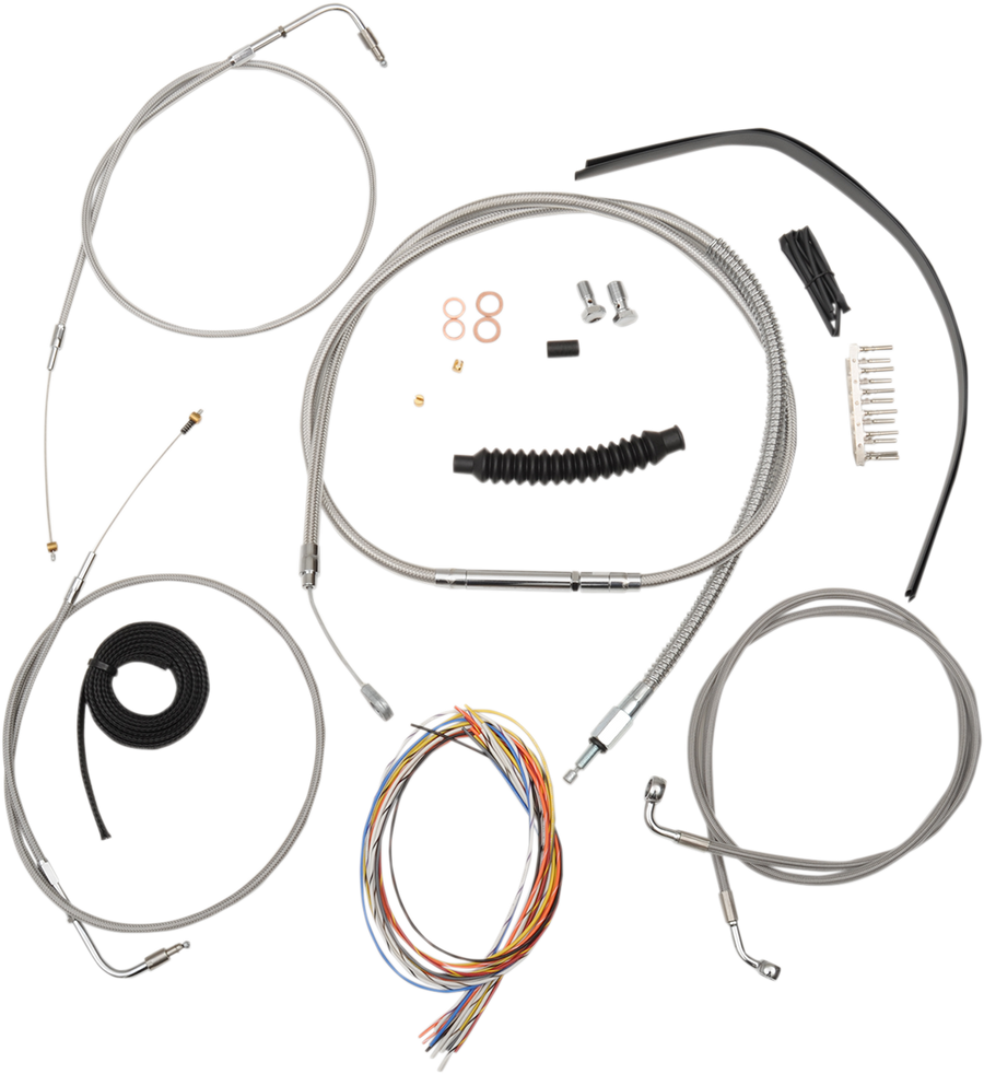 0610-1302 - LA CHOPPERS Handlebar Cable/Brake Line Kit - Complete - 18" - 20" Ape Hanger Handlebars - Stainless LA-8110KT2B-19