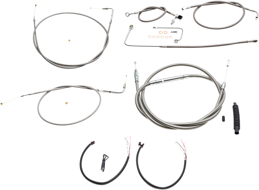 0610-1799 - LA CHOPPERS Handlebar Cable/Brake Line Kit - Complete - 15" - 17" Ape Hanger Handlebars - Stainless LA-8151KT2A-16
