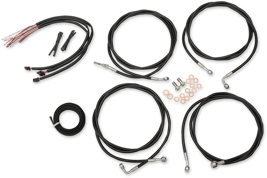 0610-1947 - LA CHOPPERS Handlebar Cable/Brake Line Kit - Complete - 15" - 17" Ape Hanger Handlebars - Black Vinyl LA-8054KT2-16B