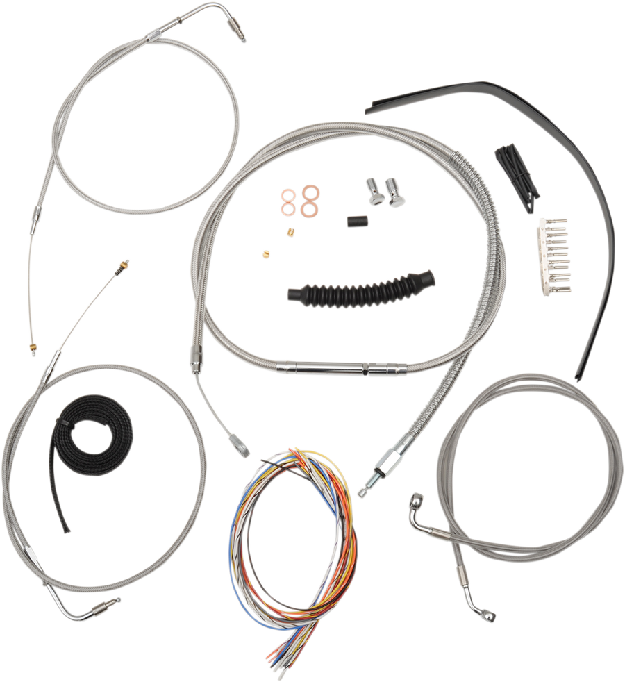 0662-0430 - LA CHOPPERS Handlebar Cable/Brake Line Kit - Complete - 15" - 17" Ape Hanger Handlebars - Stainless LA-8230KT2-16