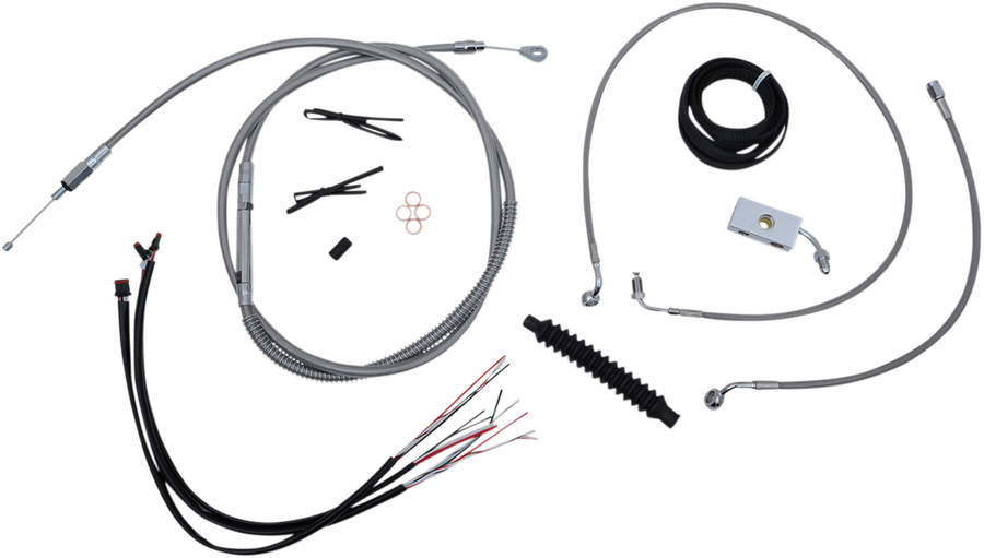 0662-0491 - LA CHOPPERS Handlebar Cable/Brake Line Kit - Complete - 12" - 14" Ape Hanger Handlebars - Stainless LA-8152KT2-13