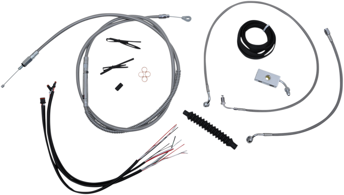 0662-0494 - LA CHOPPERS Handlebar Cable/Brake Line Kit - Complete - 15" - 17" Ape Hanger Handlebars - Stainless LA-8152KT2-16