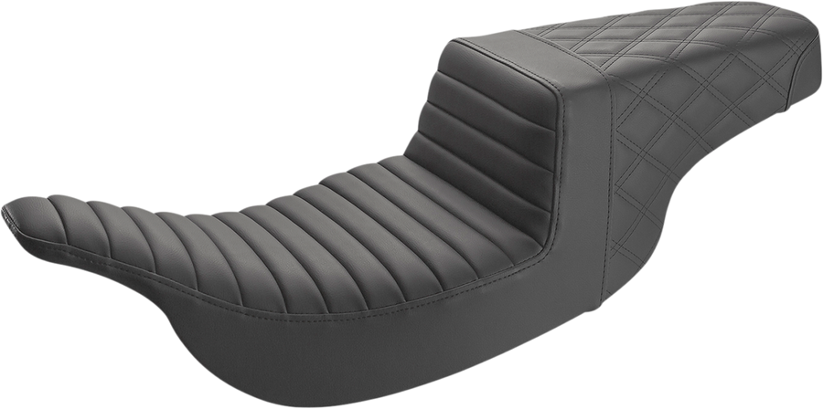 0801-1346 - SADDLEMEN Step-Up Seat - Front Tuck-n-Roll/Rear Lattice Stitch - Black 897-07-176