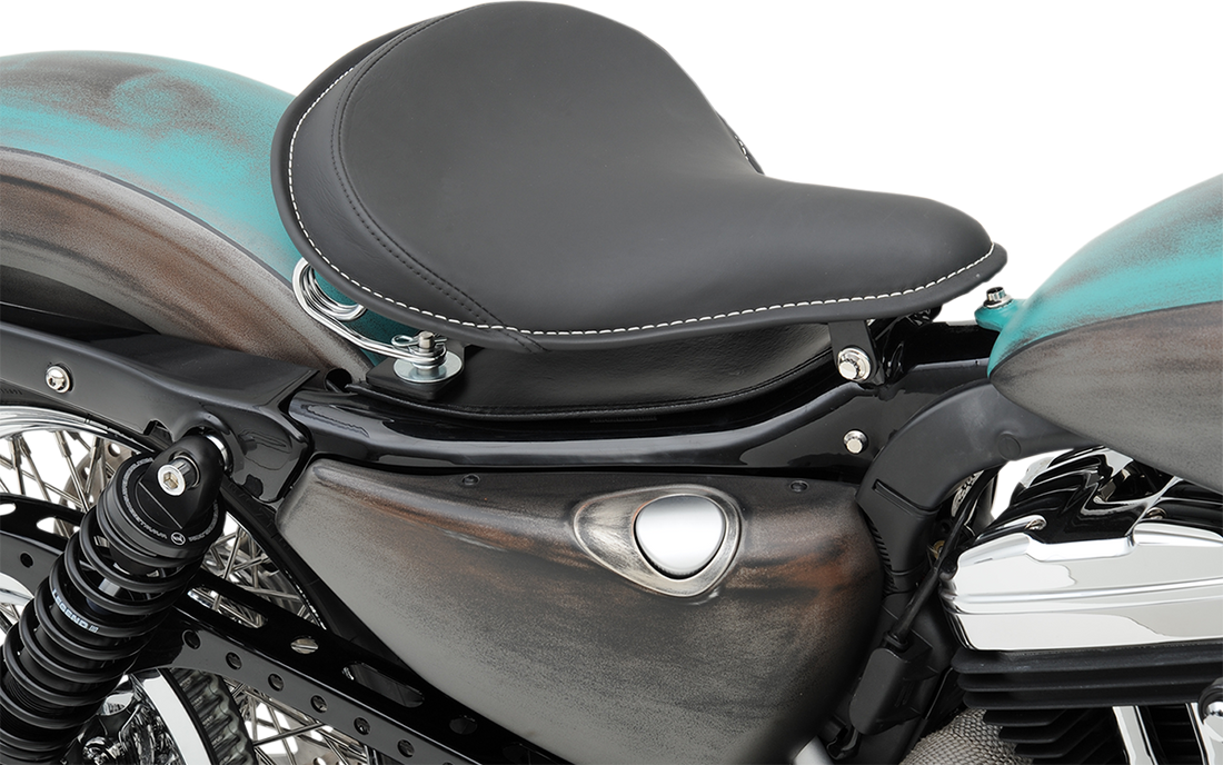 DRAG SPECIALTIES Seat - Spring Solo - Large - Black Solar-Reflective Leather/White Perimeter Stitch 0806-0048