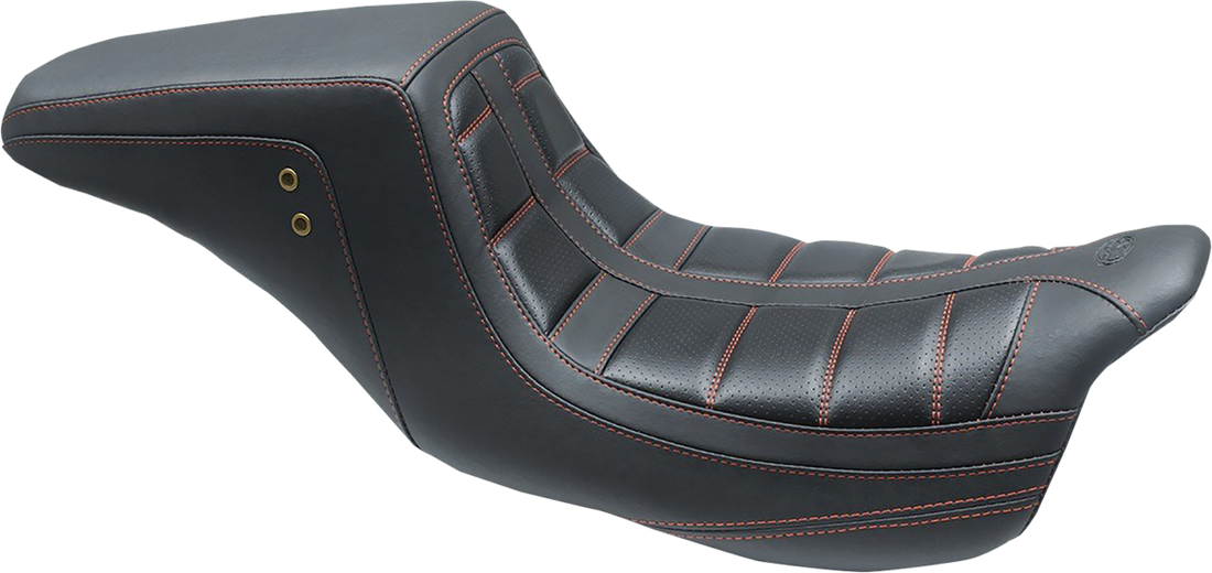 0801-1372 - MUSTANG Squareback One-Piece Seat - Tuck and Roll - Black w/ American Beauty Red Stitching 75239AB
