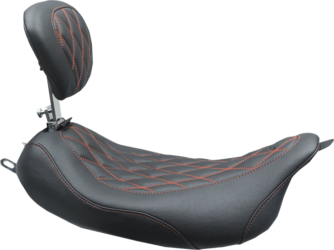 0801-1377 - MUSTANG Wide Tripper* Solo Seat - w/ Drivers Backrest - Black w/ American Beauty Red Stitching 79727AB