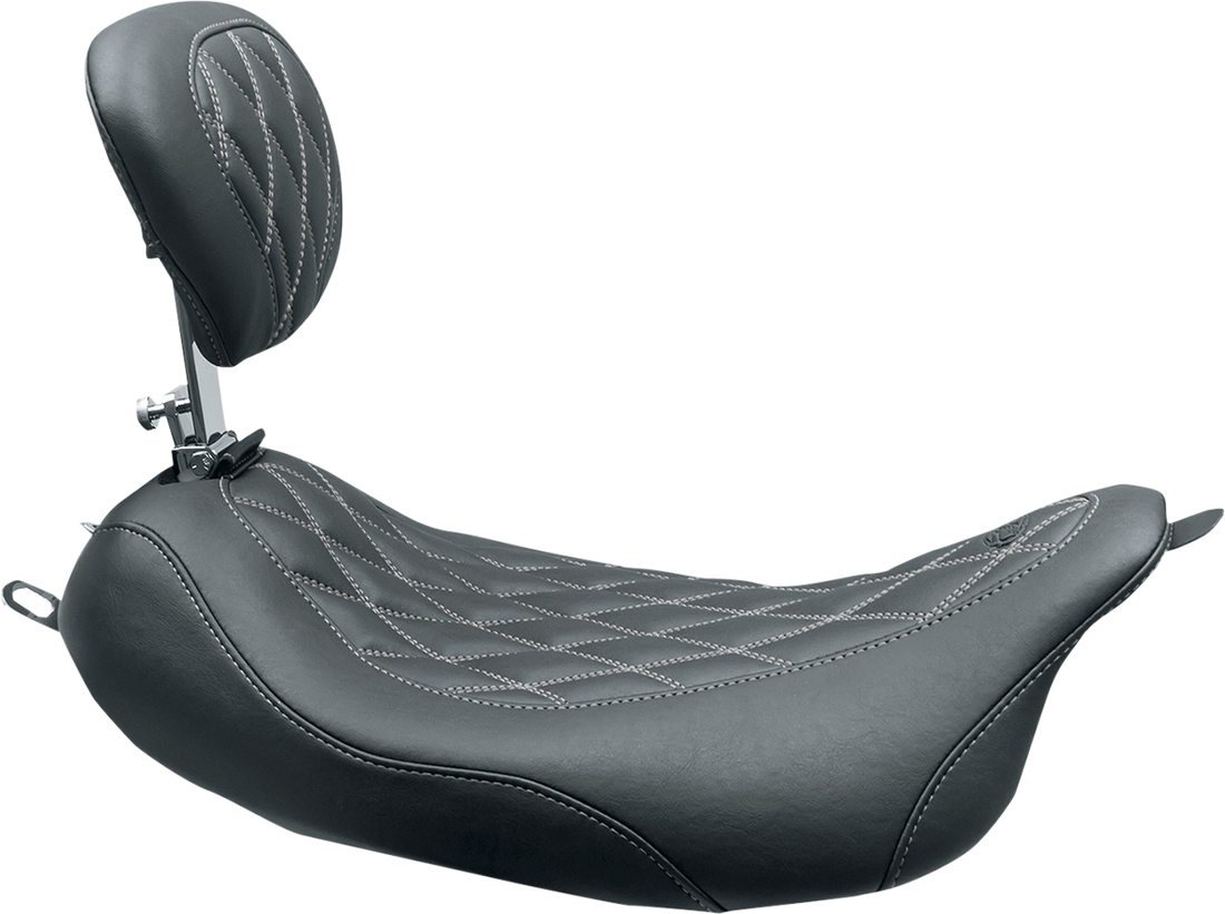 0801-1379 - MUSTANG Wide Tripper* Solo Seat - w/ Drivers Backrest - Black w/ Gun Metal Stitching 79727GM
