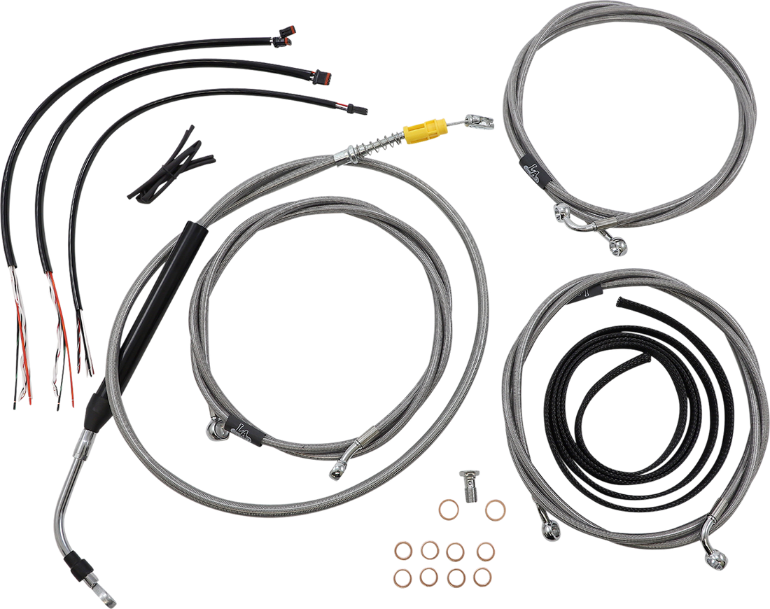 0662-0900 - LA CHOPPERS Handlebar Cable/Brake Line Kit - Complete - 15" - 17" Ape Hanger Handlebars - Stainless LA-8056KT2-16