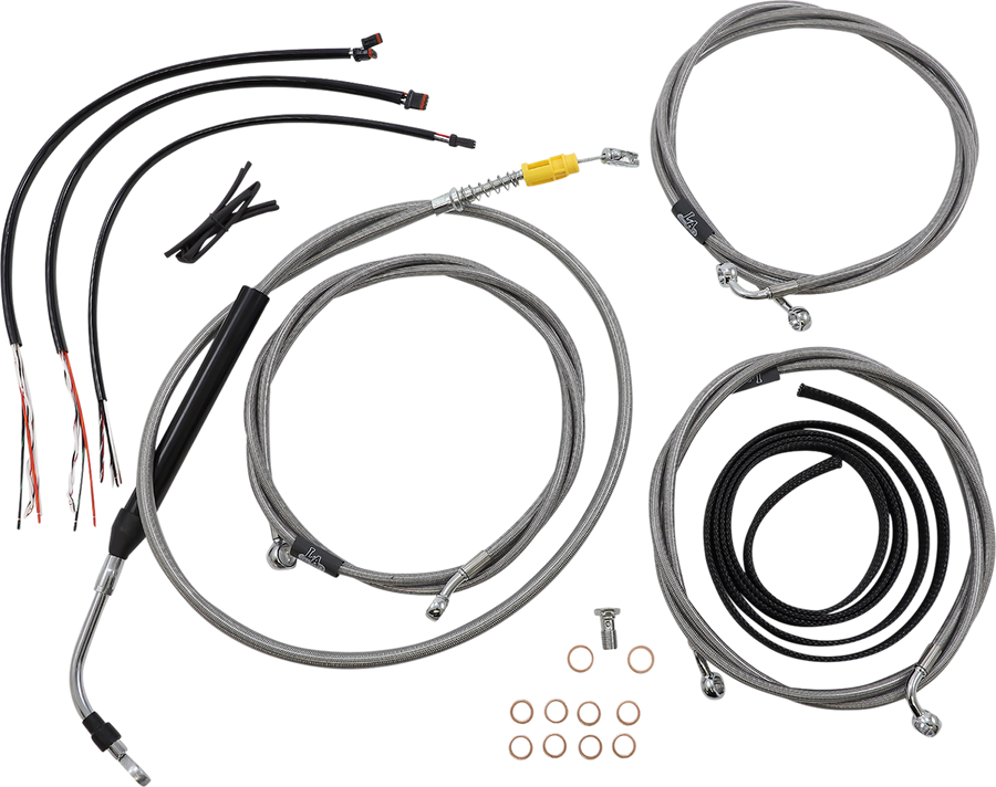 0662-0900 - LA CHOPPERS Handlebar Cable/Brake Line Kit - Complete - 15" - 17" Ape Hanger Handlebars - Stainless LA-8056KT2-16