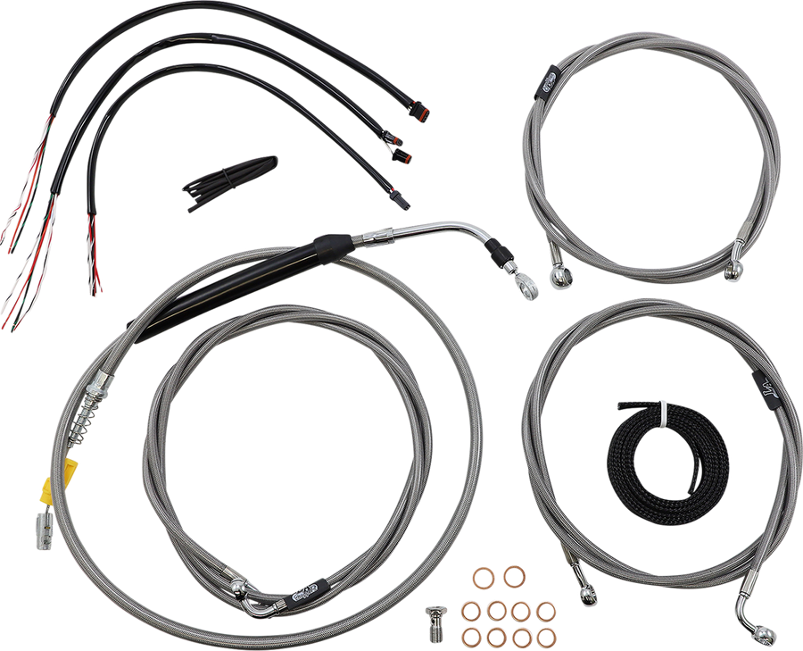0662-0897 - LA CHOPPERS Handlebar Cable/Brake Line Kit - Complete - 12" - 14" Ape Hanger Handlebars - Stainless LA-8056KT2-13