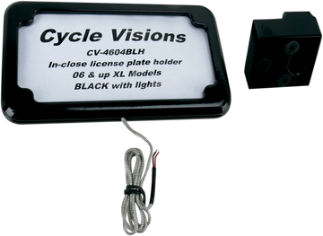 2030-0445 - CYCLE VISIONS Horizontal License Plate Mount with Light - '05+ XL - Black CV-4604BLH
