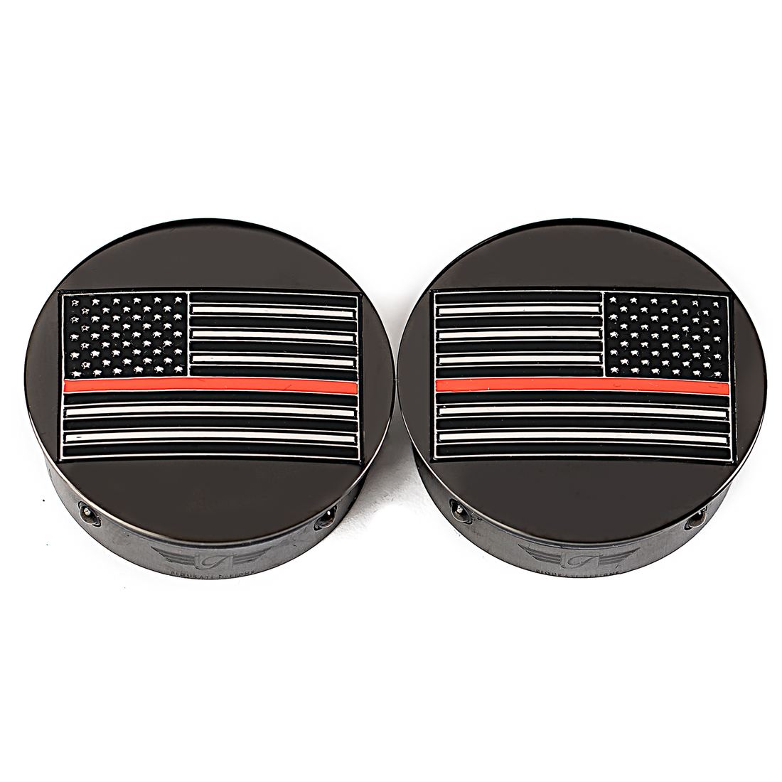1303-0375 - FIGURATI DESIGNS Swing Arm Covers - Red Line American Flag - Custom - Black - Reversed FD75-AFRL-BLK