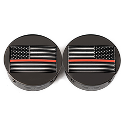 1303-0375 - FIGURATI DESIGNS Swing Arm Covers - Red Line American Flag - Custom - Black - Reversed FD75-AFRL-BLK