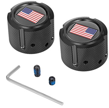 0214-2144 - FIGURATI DESIGNS Front Axle Nut Cover - Stainless Steel - Black w/Red/White/Blue Flag - Reversed FD21R-FAC-BK