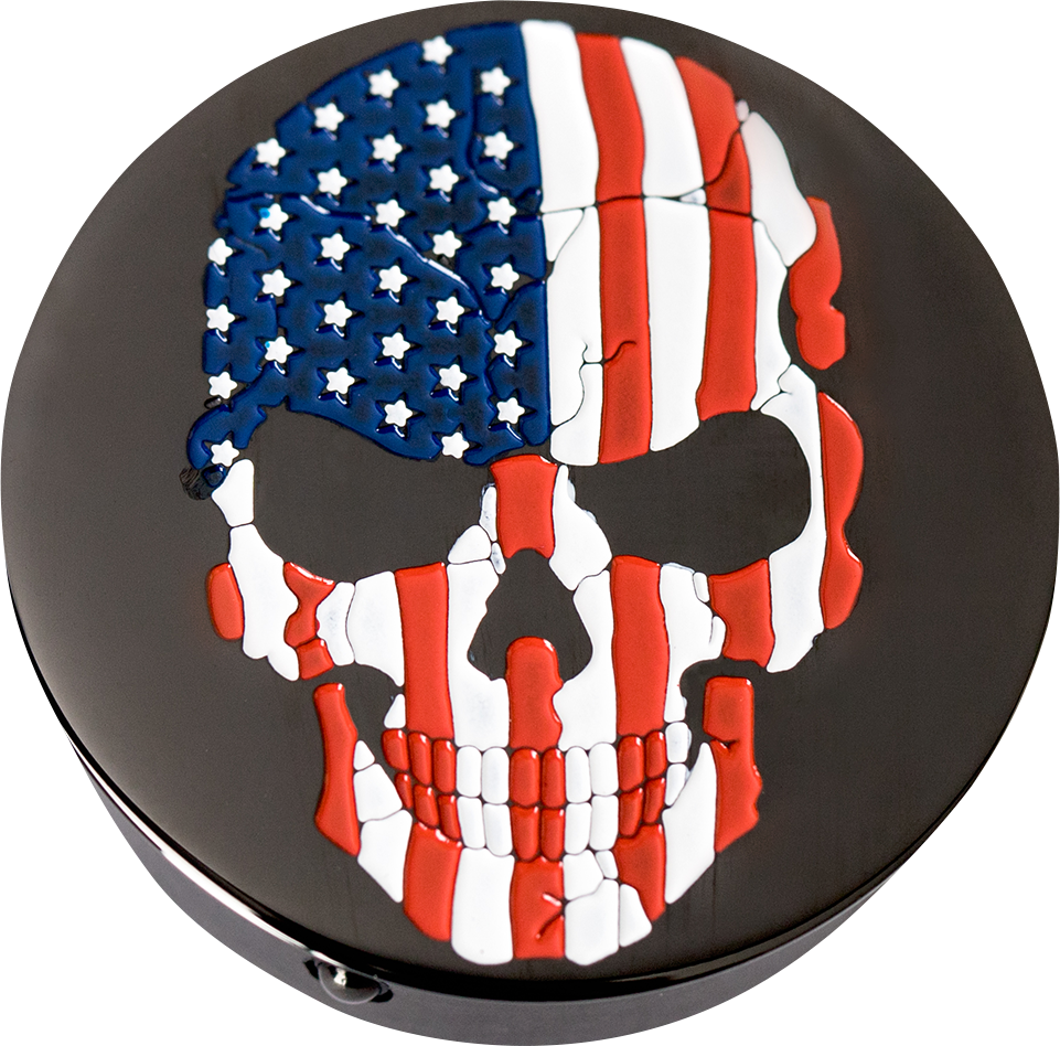 1303-0361 - FIGURATI DESIGNS Swing Arm Covers - Red/White/Blue Flag Skull - Custom - Black FD25-AFSKULL-BK