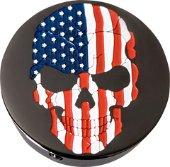 1303-0361 - FIGURATI DESIGNS Swing Arm Covers - Red/White/Blue Flag Skull - Custom - Black FD25-AFSKULL-BK