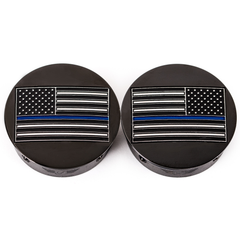 1303-0372 - FIGURATI DESIGNS Swing Arm Covers - Blue Line American Flag - Custom - Black - Reversed FD71-AFBL-BLK