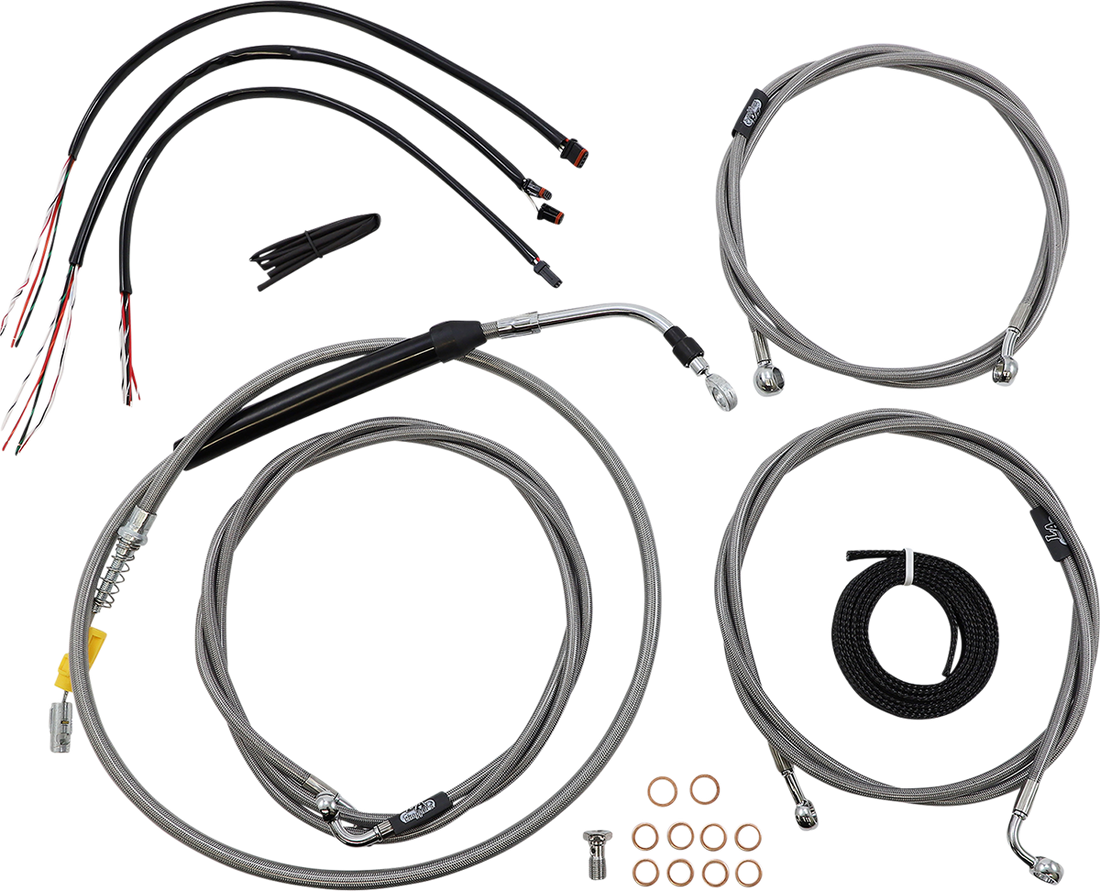 0662-1108 - LA CHOPPERS Handlebar Cable/Brake Line Kit - Complete - 12" - 14" Ape Hanger Handlebars - Stainless LA-8058KT2-13