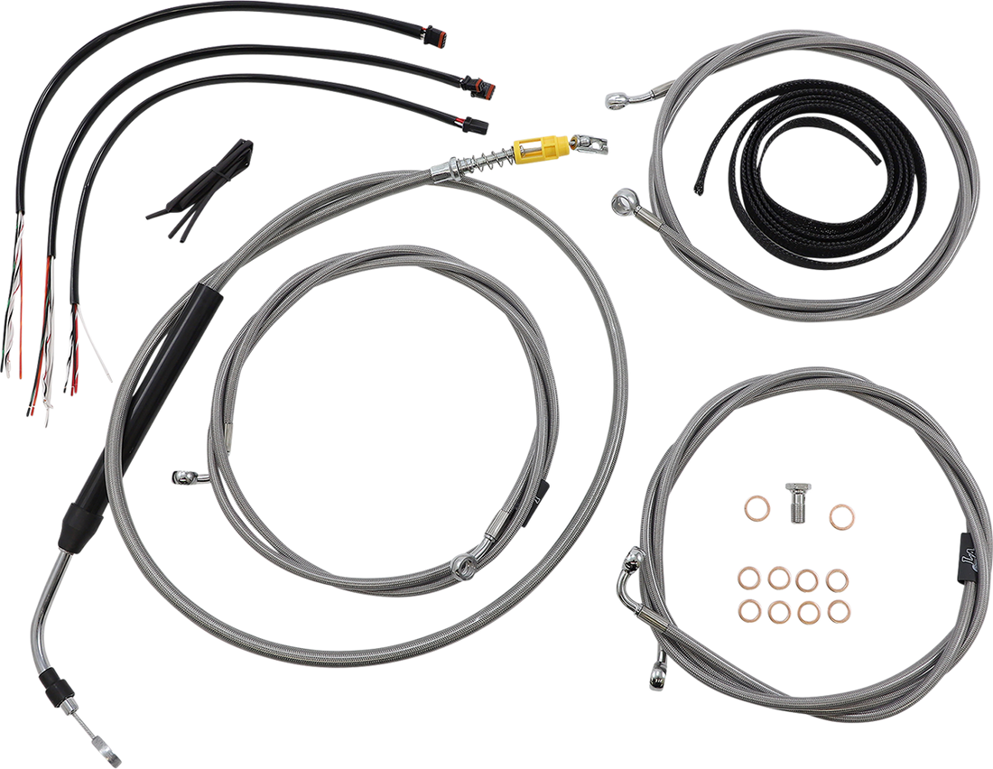 0662-1114 - LA CHOPPERS Handlebar Cable/Brake Line Kit - Complete - 18" - 20" Ape Hanger Handlebars - Stainless LA-8058KT2-19