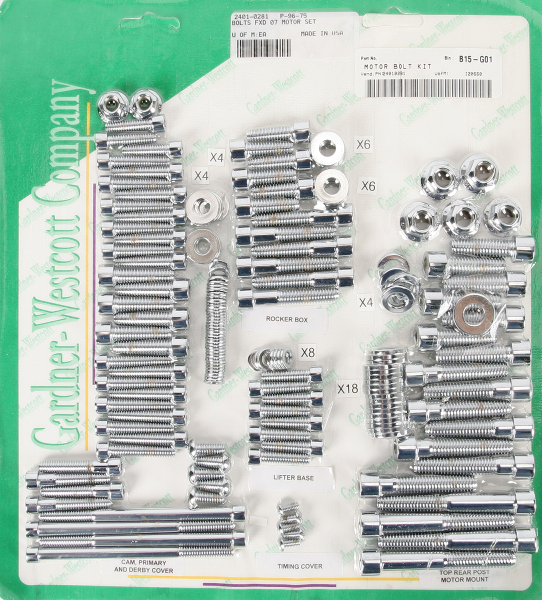 2401-0281 - GARDNER-WESTCOTT Motor Bolt Set - FXD '07-'17 P-96-75