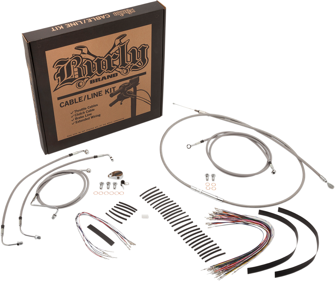 0610-0810 - BURLY BRAND Handlebar Cable/Brake Line Kit - Complete - 13" Ape Hanger Handlebars - Stainless Steel B30-1102