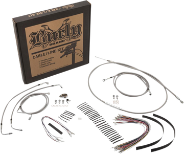 0610-0813 - BURLY BRAND Handlebar Cable/Brake Line Kit - Complete - 15" Ape Hanger Handlebars - Stainless Steel B30-1105