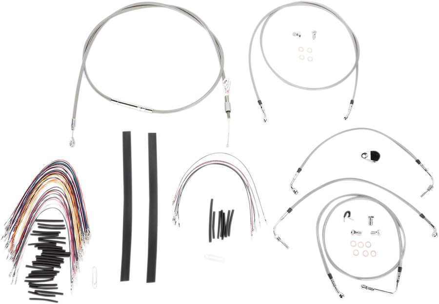 0610-0812 - BURLY BRAND Handlebar Cable/Brake Line Kit - Complete - 15" Ape Hanger Handlebars - Stainless Steel B30-1104