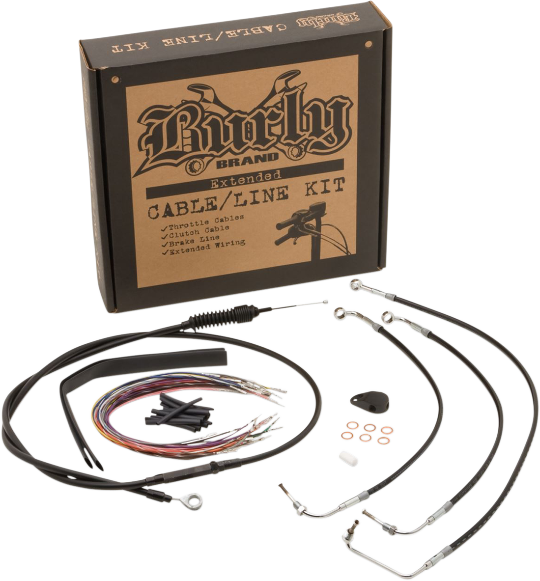 0662-0544 - BURLY BRAND Handlebar Cable/Brake Line Kit - Complete - 13" Ape Hanger Handlebars - Stainless Steel B30-1238