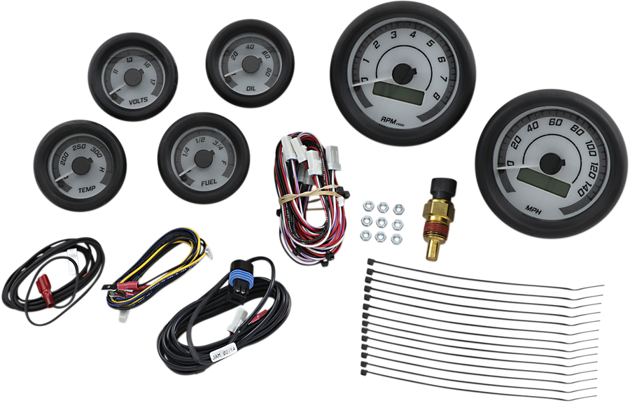 2212-0441 - DAKOTA DIGITAL MVX-8K Series Analog/Digital 6-Gauge Kit - Black Bezel - White Face with Gray Background MVX-8604-WK-K