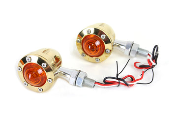 33-1655 - LED Bullet Turn Signal Set Brass with Red Lens
