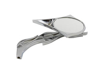 34-0140 - Chrome Spike Oval Mirror with Billet Flame Stem