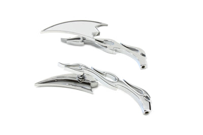 34-0152 - Crescent Mirror Set with Billet Flame Stems