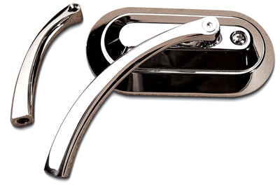 34-0356 - Oval Mirror with Billet Curved Stem Chrome