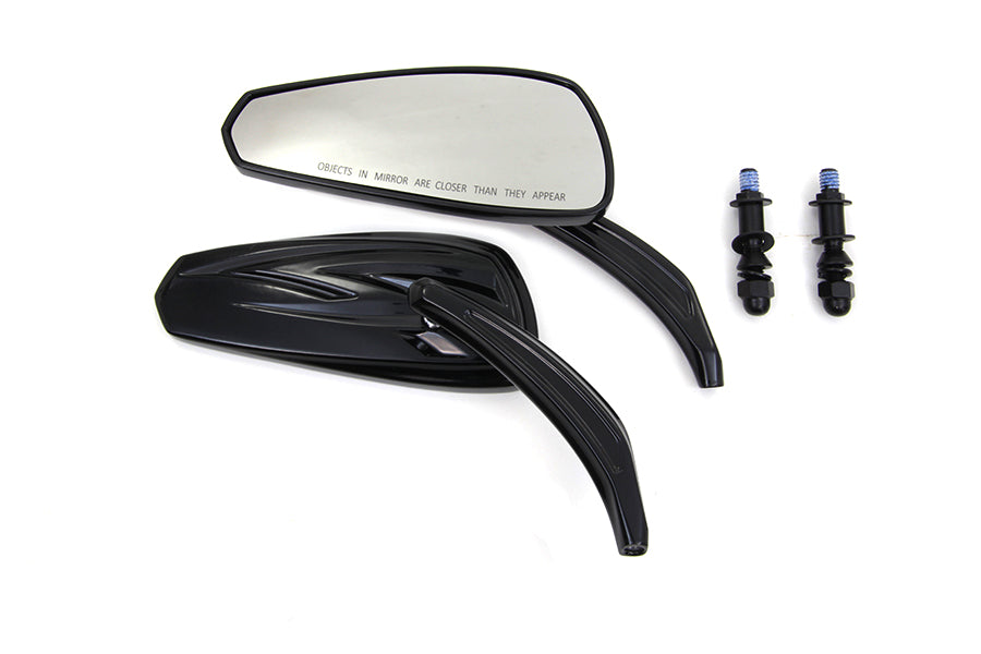 34-1542 - Gloss Black Tribal Tear Drop Mirrors with Billet Stems