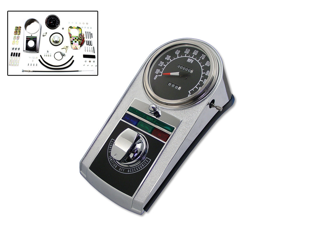 39-0914 - Chrome Cast Dash Panel Kit with 2:1 Ratio Speedometer