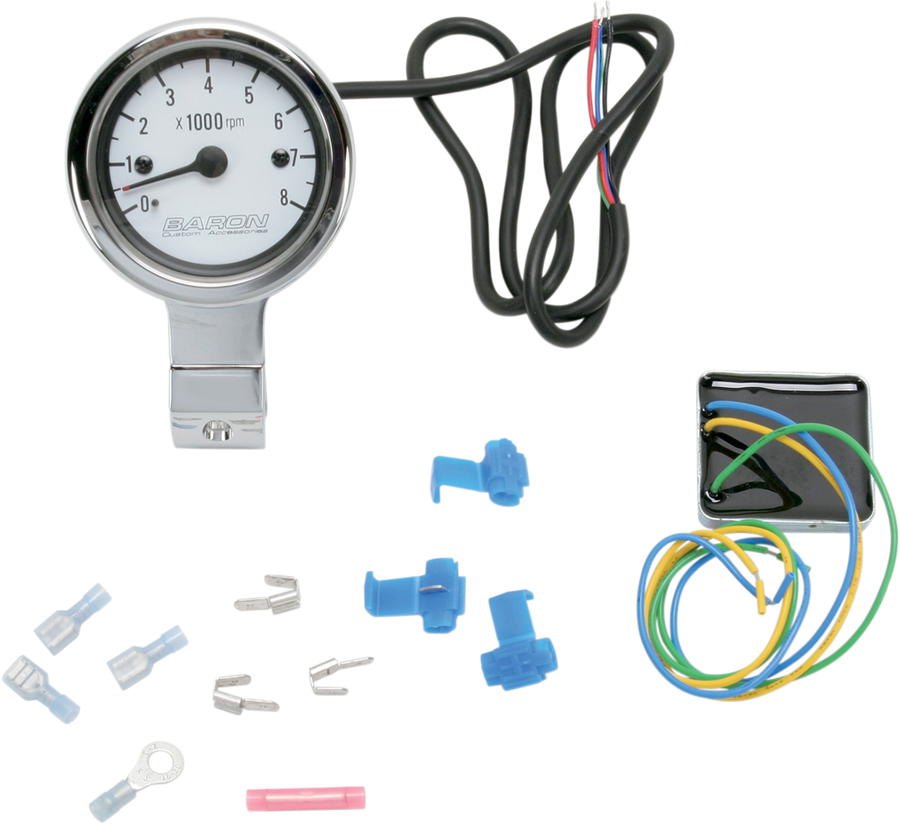 BARON 3" Bullet Electronic Tachometer Fits 1-1/4" Bar - Chrome - White Face - 3.5" L x 2.875" D BA-7571U