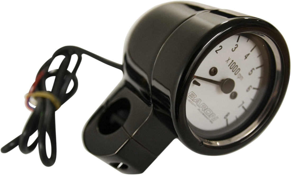 BARON 3" Bullet Electronic Tachometer Fits 1" Bar - Black - White Face - 3.5" L x 2.875" D BA-7570-00B