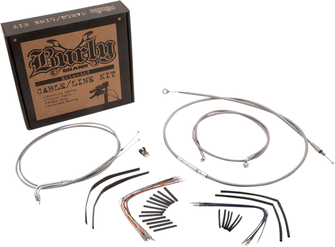 0610-0710 - BURLY BRAND Handlebar Cable/Brake Line Kit - Complete - 14" Ape Hanger Handlebars - Stainless Steel B30-1049