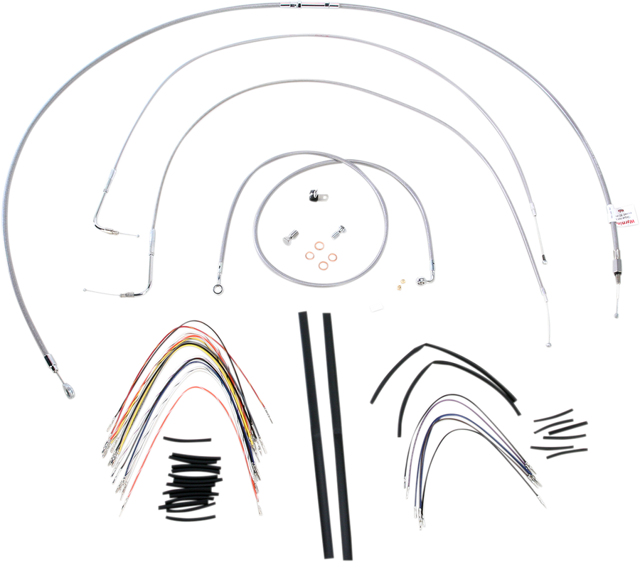 0610-0719 - BURLY BRAND Handlebar Cable/Brake Line Kit - Complete - 18" Ape Hanger Handlebars - Stainless Steel B30-1058