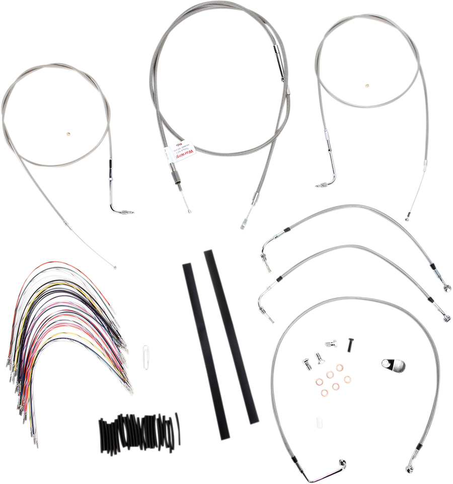 0610-0730 - BURLY BRAND Handlebar Cable/Brake Line Kit - Complete - 18" Ape Hanger Handlebars - Stainless Steel B30-1078