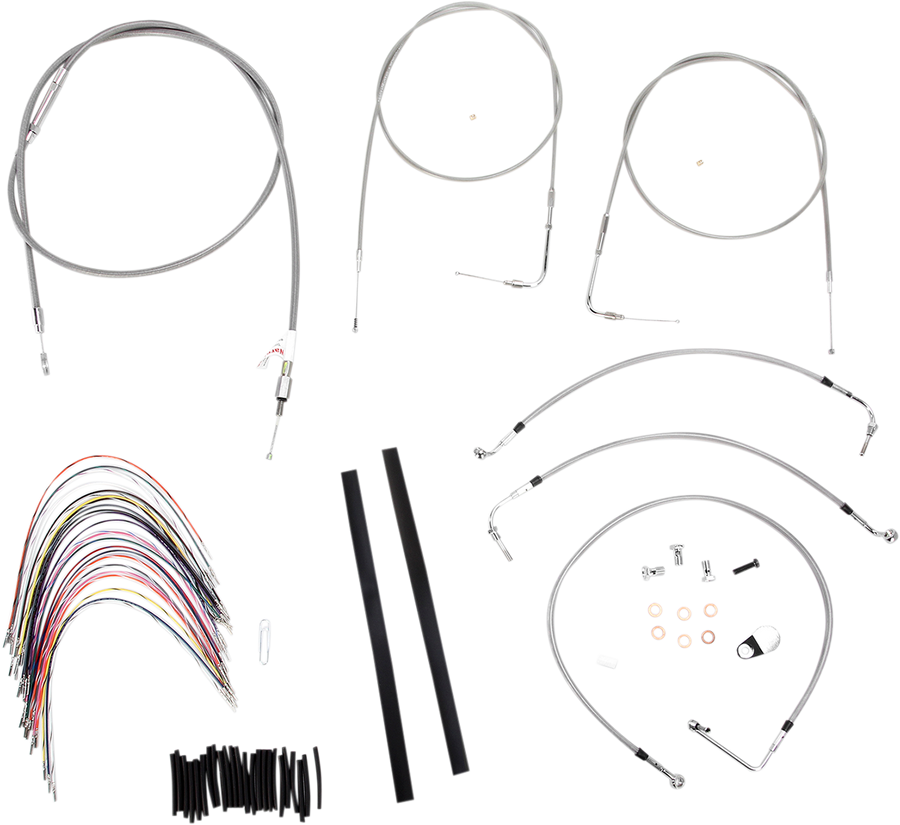 0610-0731 - BURLY BRAND Handlebar Cable/Brake Line Kit - Complete - 14" Ape Hanger Handlebars - Stainless Steel B30-1079