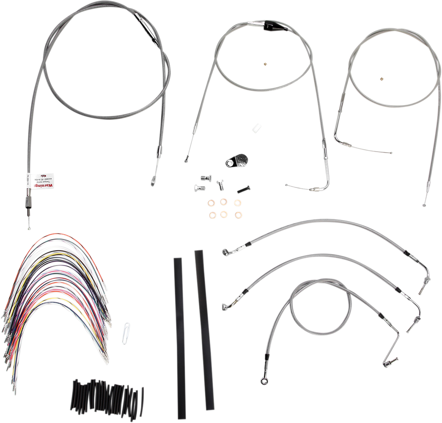 0610-0734 - BURLY BRAND Handlebar Cable/Brake Line Kit - Complete - 14" Ape Hanger Handlebars - Stainless Steel B30-1082